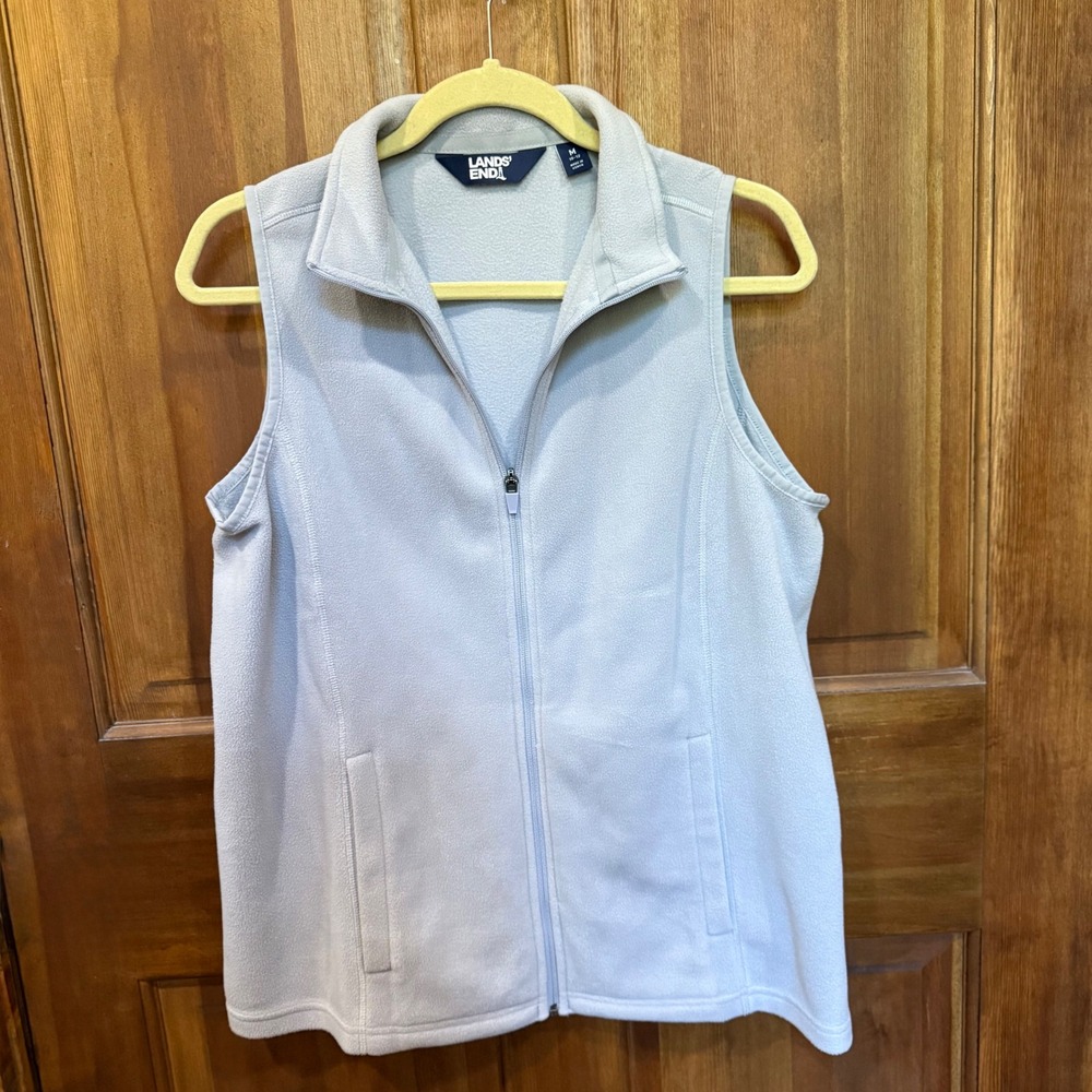 Lands End Womens Light Gray Fleece Full Zip Vest Stand Collar Size M 10-12 - Picture 4 of 8